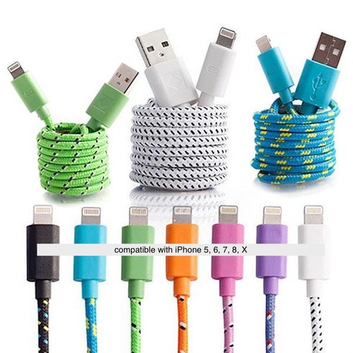 Braided USB data Sync power cord Charger Cable for iPhone X 8 7 plus 6 5s iPod 5 - Picture 2 of 23