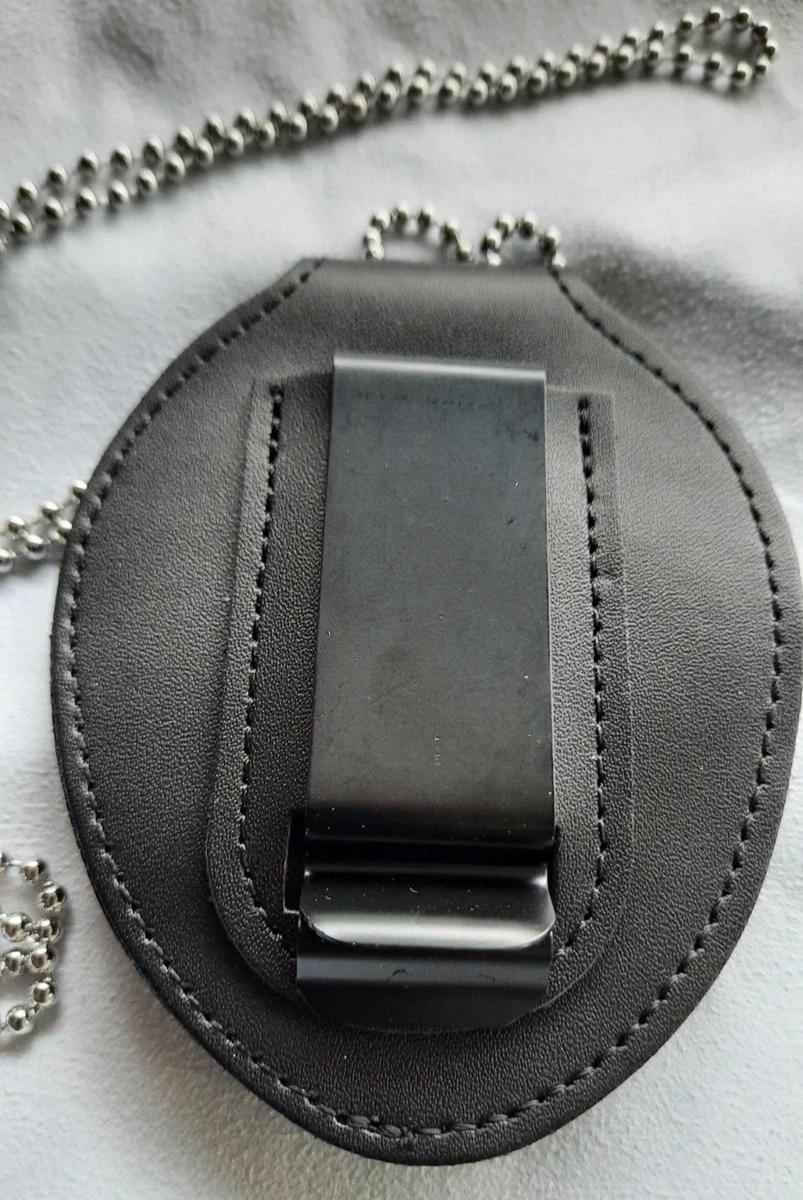 BADGE HOLDER Gürtel-Clip + Kette OVAL für Police Abzeichen USA Marke belt + neck