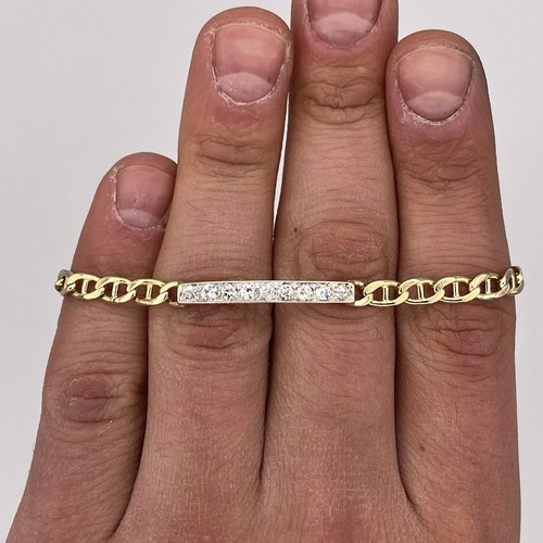 14k Yellow Gold Ladies .50ctw Round Diamond Bar Anchor Link Chain Bracelet 6.75" - Picture 5 of 6