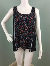NWT Women's Ella Moss Sleeveless Black Floral Silk Top Shirt Sz M Medium