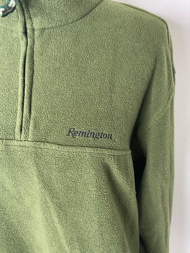 Men’s Medium Fleece Sweatshirt Remington Dark Olive Green Quarter Zip Pullover - Picture 3 of 9