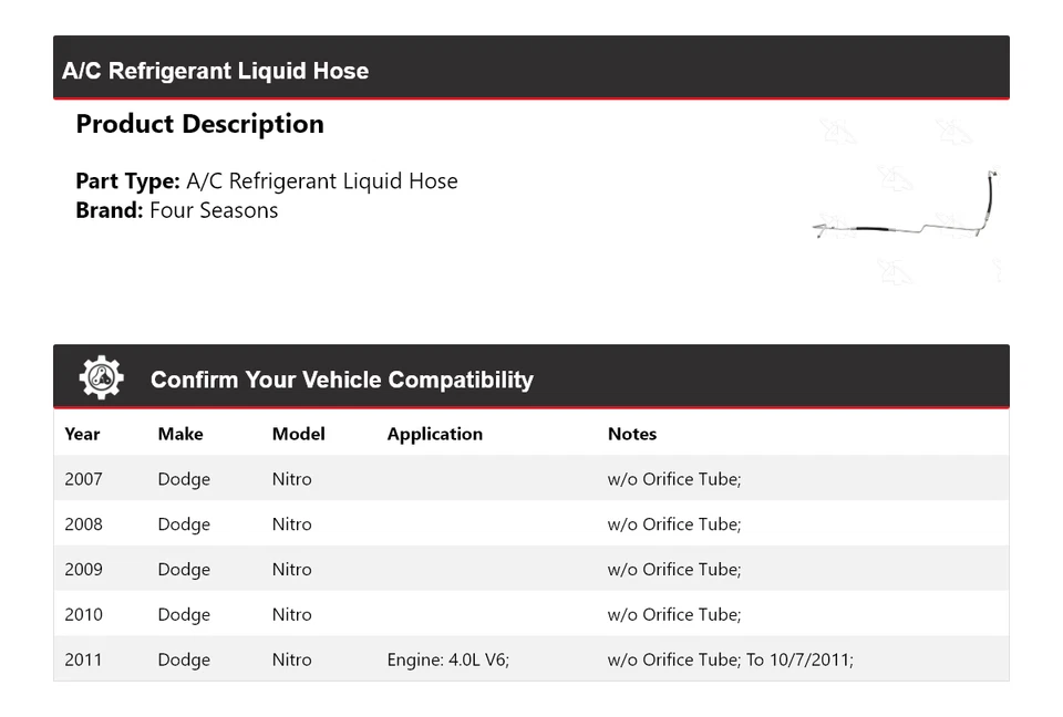 Manguera líquida refrigerante aire acondicionado Dodge Nitro 2007-2011 4 estaciones 2008 2009 2010 Foto 2 de 4