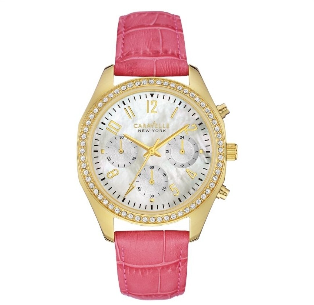 NEW! Caravelle Bulova Women's Chronograph Pink Leather Strap Watch