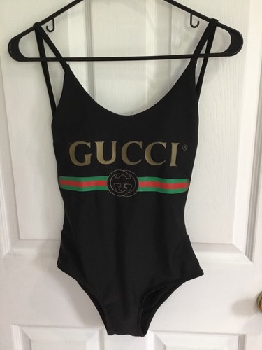Gucci black front logo & print One Piece Swimsuit - SIZE SMALL