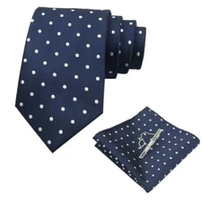 Men's Tie Sets, Polka Dot Mens Ties and Pocket Square Sets with Dot:blue&white