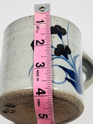 Stoneware Speckled Coffee Tea Mug Blue Floral, Unknown Backstamp 4” Tall - Picture 9 of 10