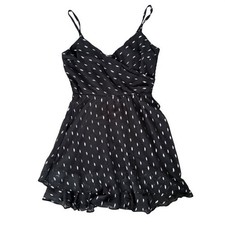 Lily Rose Black Silver Metallic Leaf Print Smocked Bodice Mini Dress Women's M