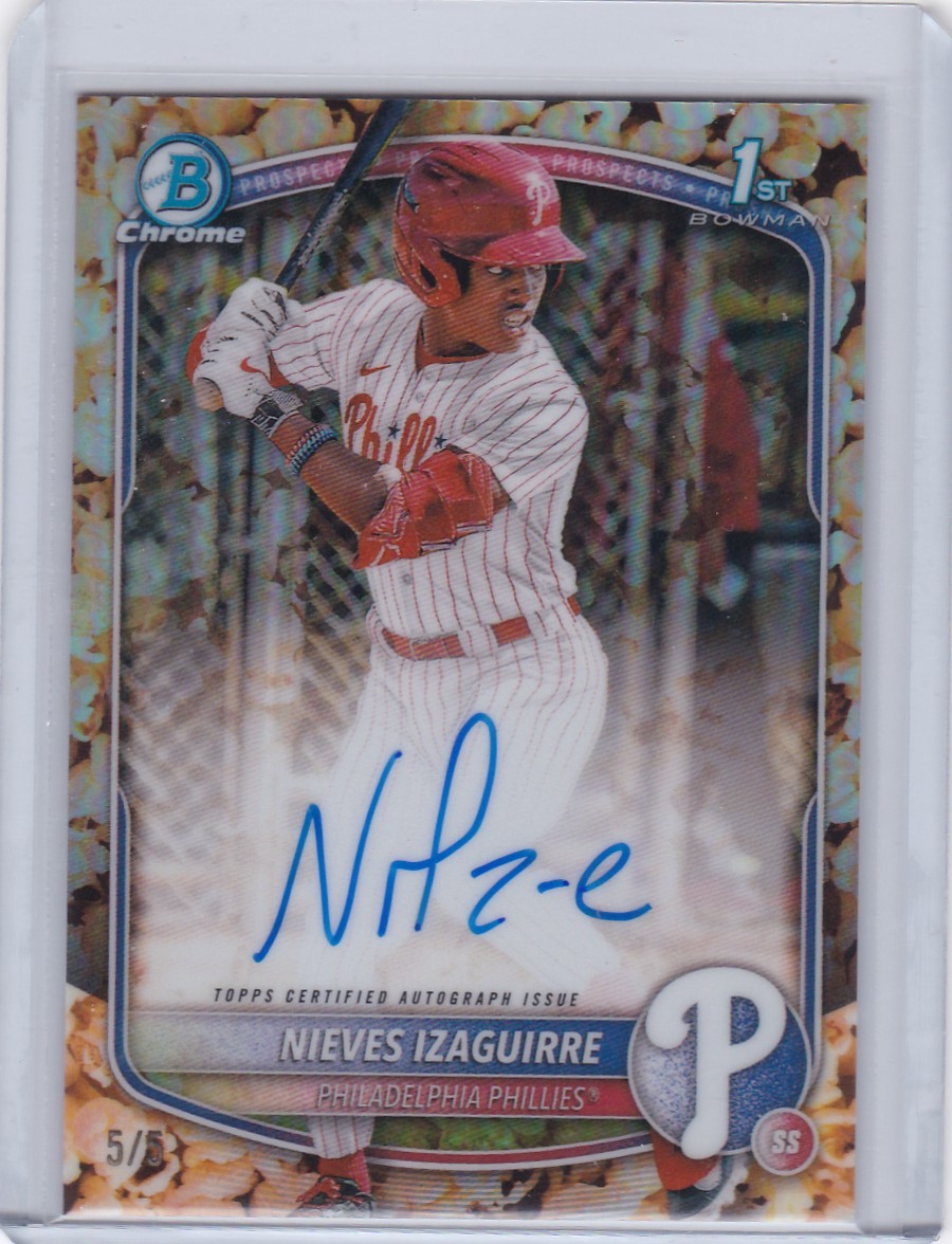 2025 Bowman Chrome #CPA-NI Nieves Izaguirre POPCORN AUTO 5/5 Phillies