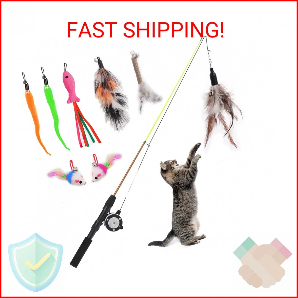 Whefory Retractable Cat Teaser Wand Toy, Cat Toys for Indoor Outdoor Cats Intera