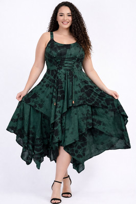 Batik Kleid Maxi weich Viskose Boho Korsett Schnürung Festival Pixie Saum 18 20 22