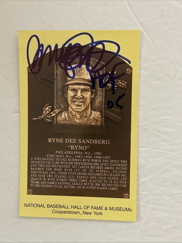 Ryne Sandberg handsignierte signierte HOF Postkarte "HOF 05"
