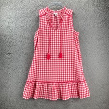 Crown & Ivy Gingham Linen Dress Sleeveless M Mini Ruffle Tassel Farmers Daughter