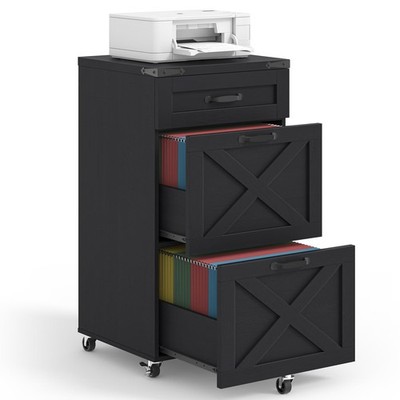 Halitaa 3 Drawer Small File Cabinet with Wheels, Farmhouse Vertical Filing Ca...