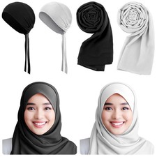 4 Pcs Women Solid Chiffon Hijab Scarves and Undercap Set Long Shawl Soft Wrap...