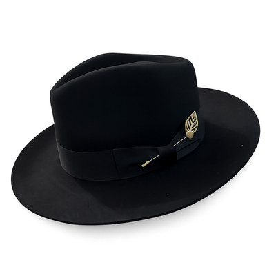 Breite steife Krempe Fedora Hut 100 % Wolle klassische A-Linie Krone abnehmbare Nadel