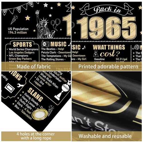60th Birthday Decorations 1965 Banner Backdrop for Men & Women Party Decor - Picture 6 of 6