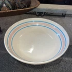 MCCOY POTTERY USA OVENPROOF 13” PASTA SALAD SERVING BOWL PINK BLUE STRIPE Read