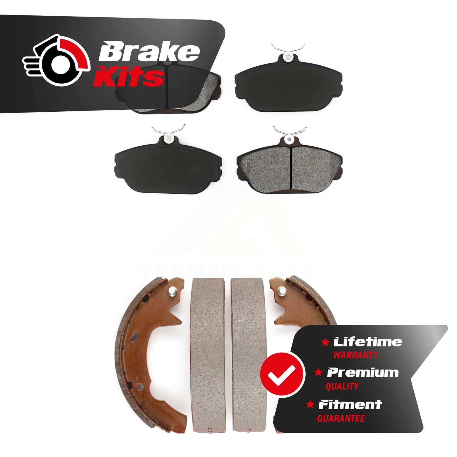 Front Rear Semi-Metallic Brake Pads & Drum Shoe Kit For 1994-2002 Ford Taurus LX