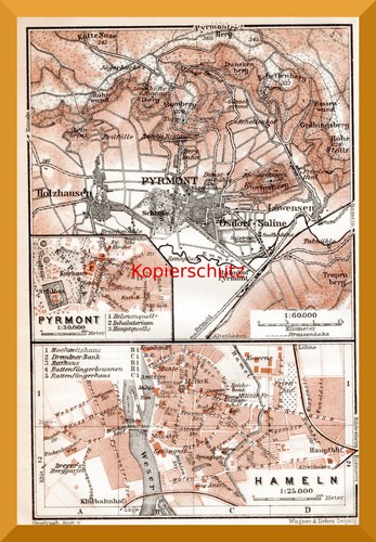 Bad Pyrmont u. Hameln +Über 100 Jahre alter Plan + Osdorf, Löwensen, Holzhausen