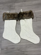 2 Christmas Stockings Knit Faux Fur 17  Cream