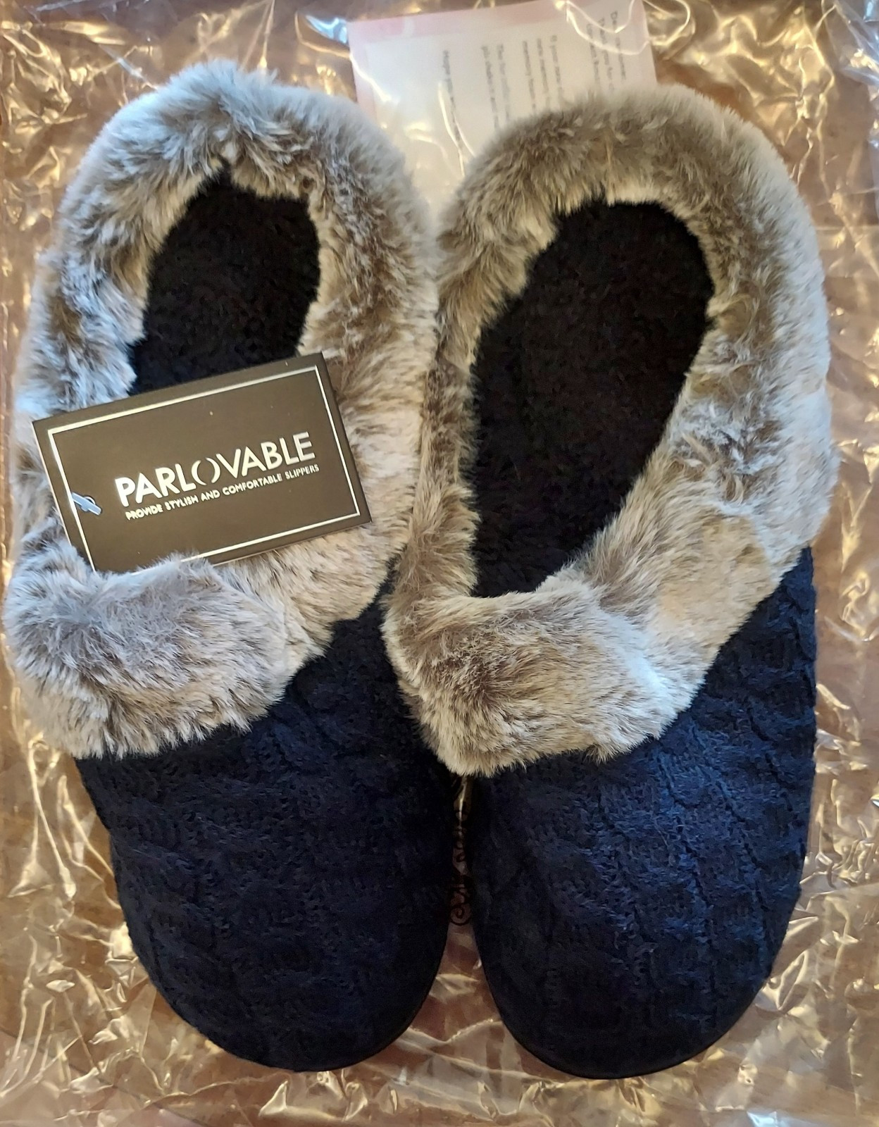 SAOLA Parlovable Ciabatte Donna Fuzzy Memory Foam Slip On Maglia Suola Gomma Navy A 1