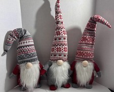 Christmas House Holiday Themed Gnome 23" 3 Gnomes Bendable Hats