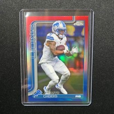 2025 Topps Chrome Football Jahmyr Gibbs #101 Red White Blue Refractor Lions