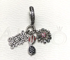 RETIRED Authentic PANDORA American Icons Stars & Stripes Dangle Charm 798020CZMX