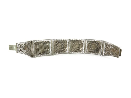 Bracciale Vintage Cinese Argento Sterling Filigrana e Smalto 7" Lungo x 1" Largo - Foto 4 di 6