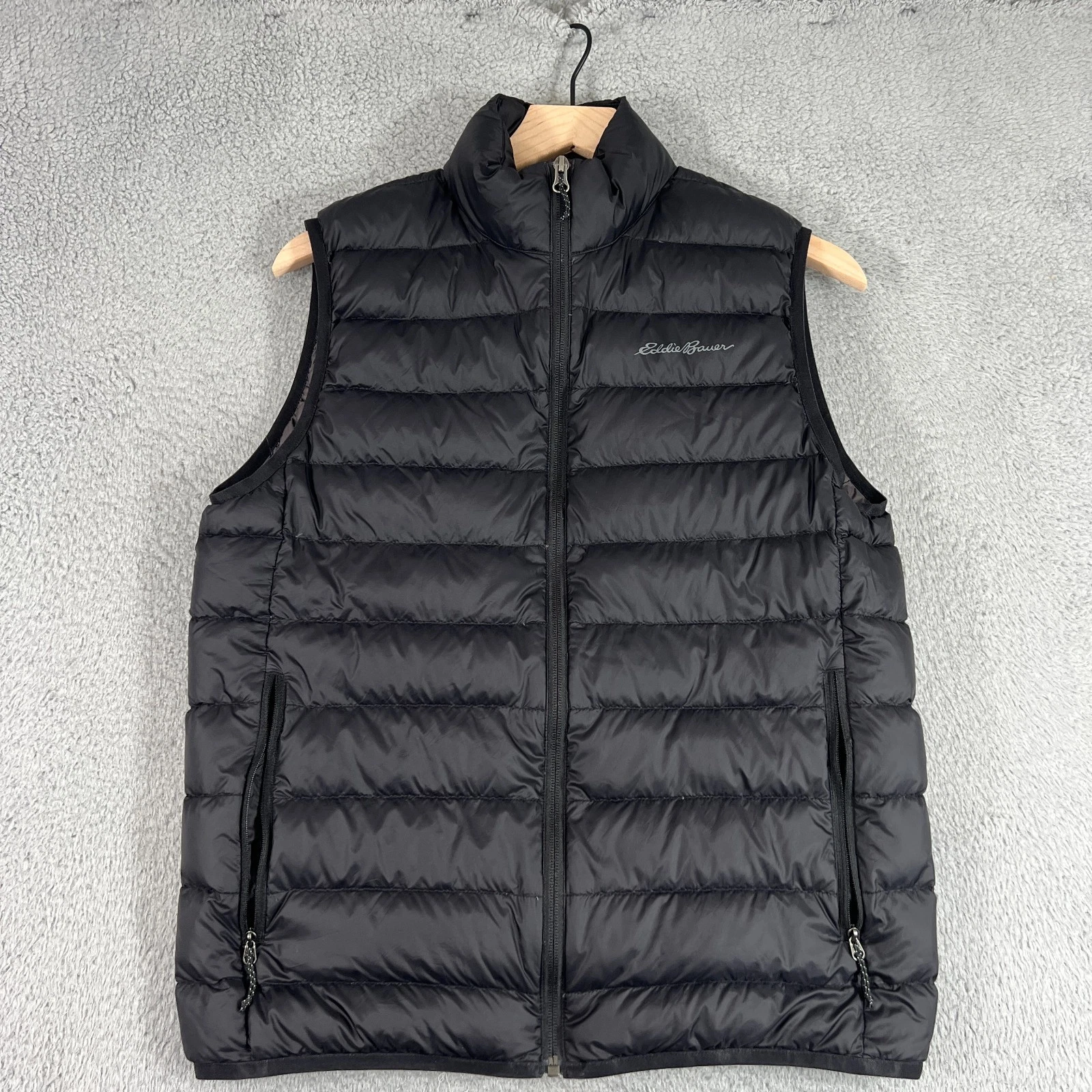 Eddie Bauer Down Puffer Vest Men Small Black Nylon Outdoor Comfort Classic