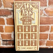 Vintage Rustic Key Hook Holder Wall Rack "All Keys Must Be Returned By 10AM"