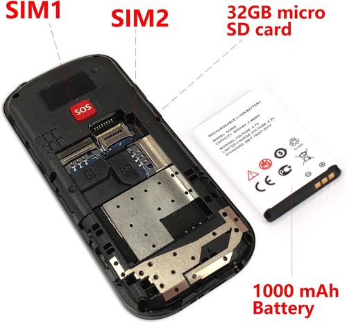 Uleway G190 Black Dual Sim Unlocked 1.77"Big BUTTON,SOS Keys Senior Mobile Phone - 第 4/9 張圖片
