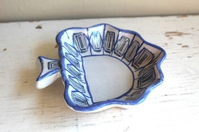 Laholm Sweden Terracotta Dish Fish Dish MCM Graphics White Country Serving Bowl