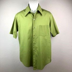 Green-Mens-Shirt-Big-Collar-Short-Sleeve-Permanent-Press-46-Inch-Chest-Vintage
