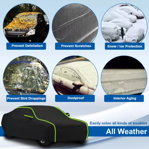 Waterproof Car Cover 6 Layer Heavy Duty Cotton Lined UV Protection - Size Large - Bild 4 von 17