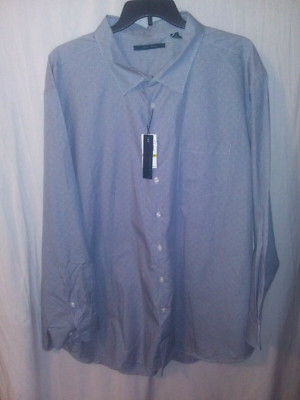 Perry Ellis 4X Gray White Print Long Sleeve Cotton Stretch Button Shirt NWT~yb