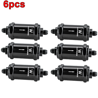 6 PCS In-Line Fuel Filter 8AN In/Out 10 Micron Replaceable Fiberglass Element,