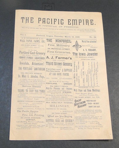 The Pacific Empire, A Journal of Freedom March 19, 1896, Portland Oregon RR Ads