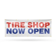 Tire Shop Now Open Vinyl Banner Sign with Metal Grommets Heavy-Duty