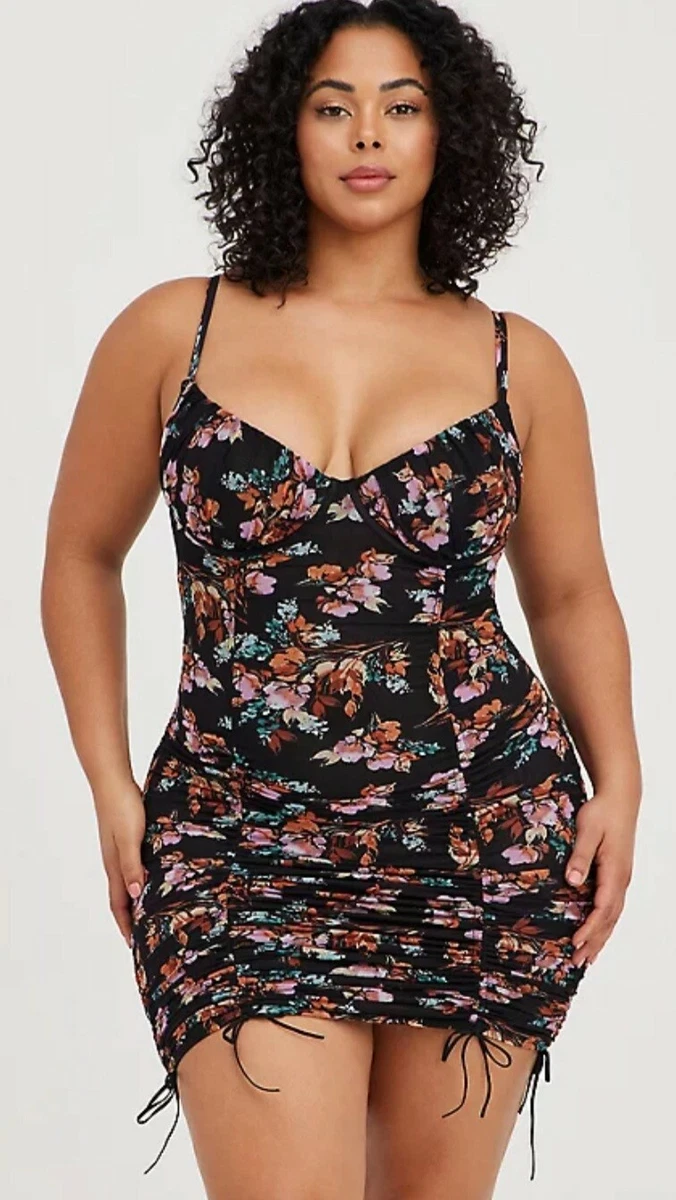 NWOT Torrid Plus Size 3 3X 22/24 BLACK FLORAL MESH DRAWSTRING CHEMISE