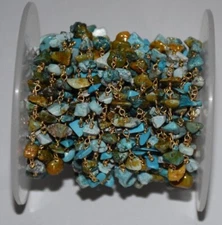 Turquoise gemstone chips beads rosary chain, beaded jewelry making craft chain