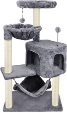 Stylish Grey Cat Tree with Cozy Condo  Spacious Hammock for Happy Cats