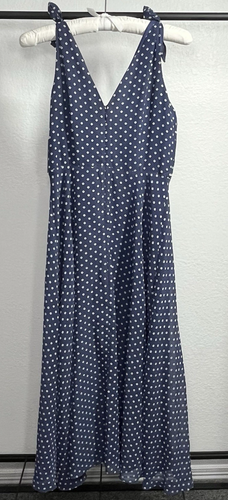 Maxi abito donna Betsey Johnson 10 blu a pois cravatta spalle a pois scollo a V a pois svizzero - Foto 4 di 20
