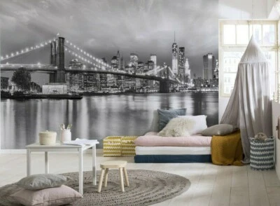 Große Größe New York Brooklyn Brücke Schwarz Fototapete Wandbild Erwachsene Teen - Bild 1 von 4