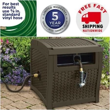 Outdoor Wicker Storage Box Garden Hideaway Water Hose Reel Bin Patio Container