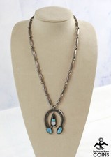 Native Southwestern Silver Turquoise Onyx  MoP Inlay Squash Blossom Necklace