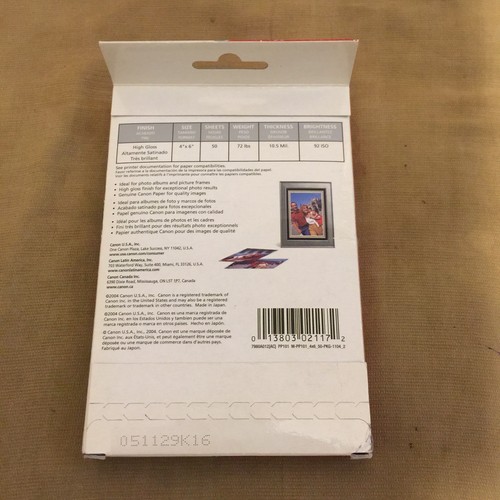 Canon Photo Paper Plus Glossy, 4" x 6" 50 Sheets 72 lb. 10.5 mil., New Sealed - Picture 3 of 3