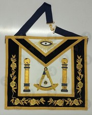Masonic Regalia Navy Blue Lodge Past Master Apron Golden pillar Hand Embroidered