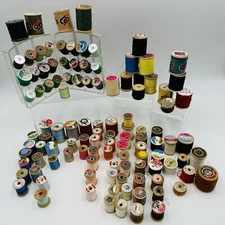 Lot 110 Vintage Sewing Thread Mostly Wooden Spools J&P Coats Talon Corticelli ++