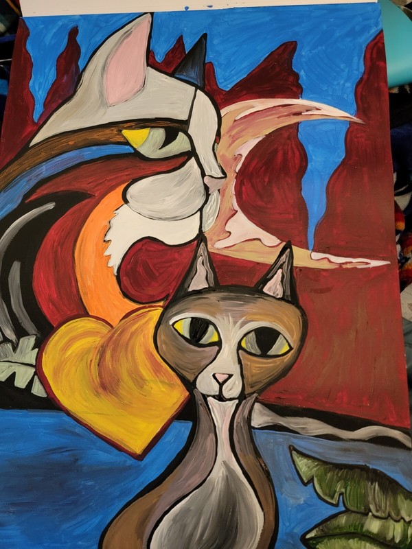 Cat Abstract Painting Crazy 18x24 Paper Acrylic Painting 